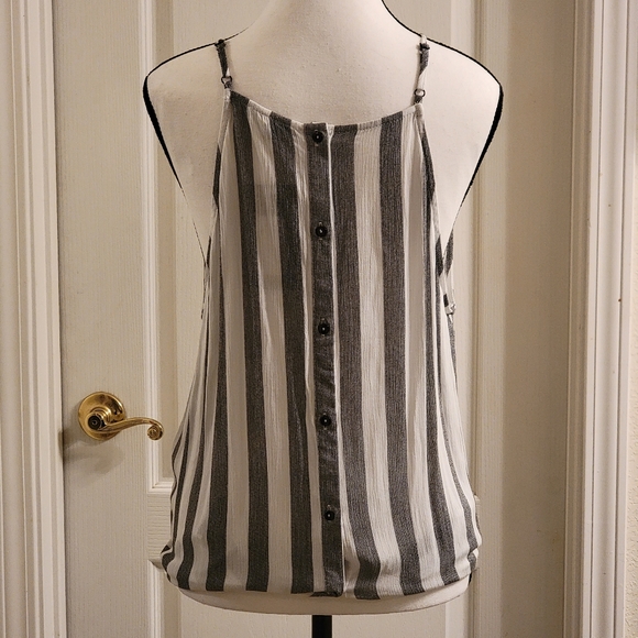 Spaghetti Strap Blouse by STACCATO in Grey & Black Stripe sz Large NWT - Picture 2 of 5